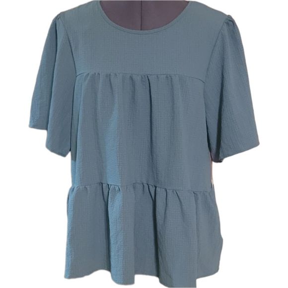 SOLD🎯Arula NWT Boho Tiered Blue Ruffle Blouse Size XL - Picture 2 of 12